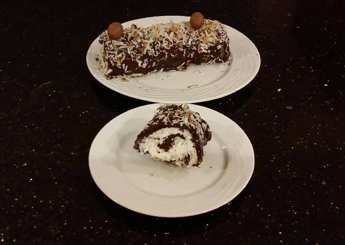Chocolate Cake Roll With Coconut Cream Filling