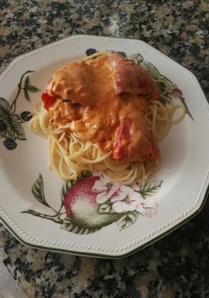 Una foto de Spaghetti con pimientos del piquillo relleno