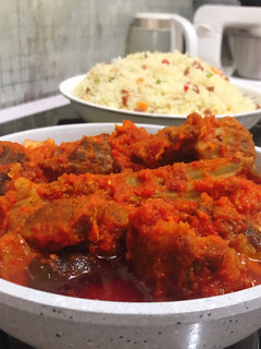 A picture of Fried goat meat stew.