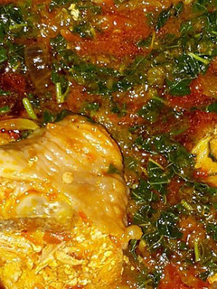 A picture of Turkey and Efo stew.