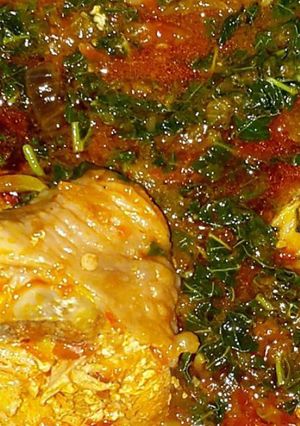 A picture of Turkey and Efo stew.