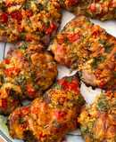 Отбивные запечённые с сыром, помидором и зернистой горчицей