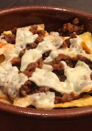 A picture of Mexican Nachos with Poblano Peppers.