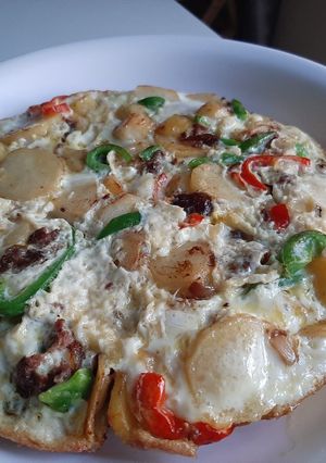 A picture of Mince meat/ potatoes frittata.