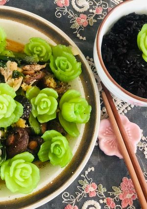 Hình của món Cải thìa xào nấm hương.
