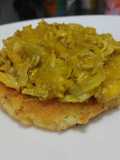 Arepa🥯con pollo🍗en salsa🥭de mango🧅picante🧄🌶️🥙