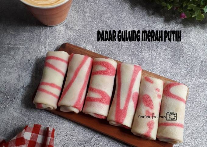Resep Dadar gulung motif merah putih Resep Dadar gulung motif merah putih