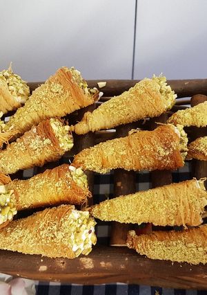 A picture of Kataifi cheesecake cones.