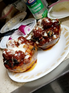 A picture of Baked Bean & BBQ Meatball Stuffed Acorn Squash.