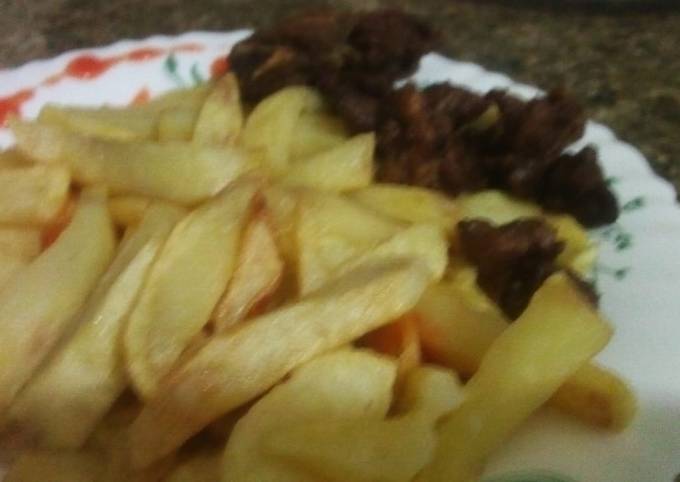 Fry chips and fry meat