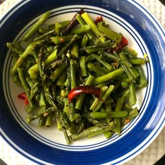 A picture of Asparagus Upkari/Stir Fry with Mustard and Chilies.