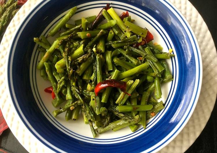 Simple Way to Prepare Asparagus Upkari/Stir Fry with Mustard and Chilies in 18 Minutes for Family