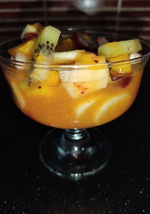 A picture of Fruit Chaat With Orange Juice 🍊 😋.