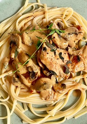 Une photo de Escalopes de dinde aux champignons de Paris et à la crème