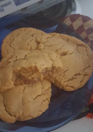 A picture of Reeses peanut butter cup stuffed peanut butter cookies.