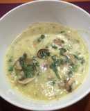Crema de Puerros y Papa con Hongos fritos