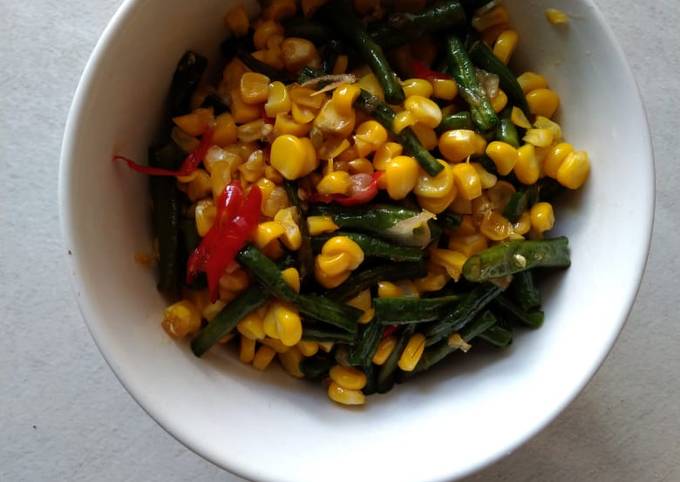 Bagaimana Membuat Masakan sederhana: Tumis kacang panjang jagung manis, Sempurna