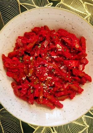 Una foto de 🫛Pasta de Guisantes con Remolacha y Tofu 🫛