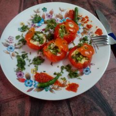 A picture of Baked  katori tomato with egg.