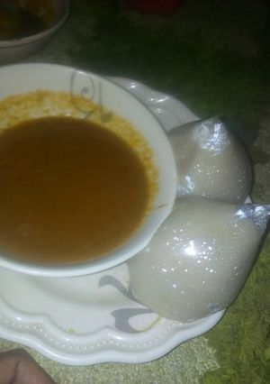 A picture of Fufu with kuka soup.