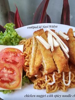 Foto resep Chicken nugget with spicy noodle cheese