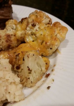 A picture of Brad's cheddar roasted cauliflower.