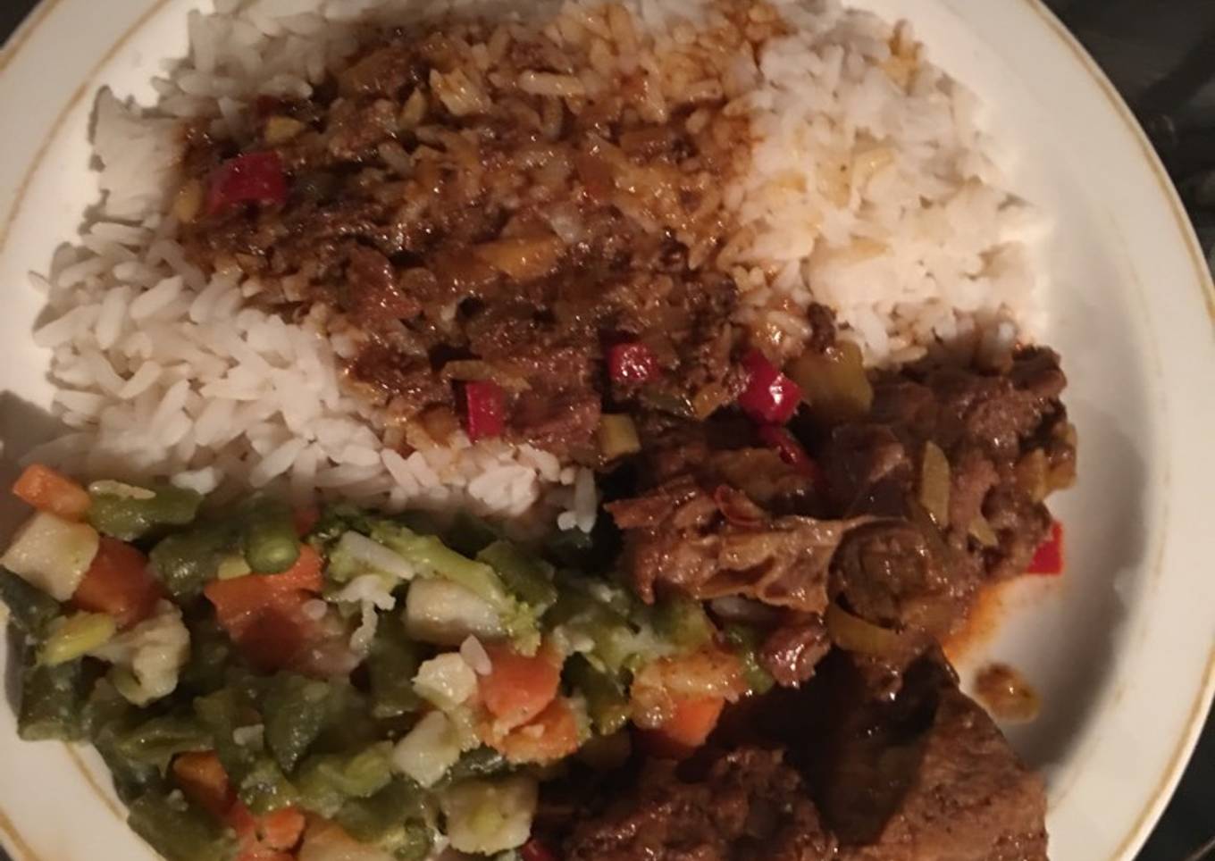 Rice, Mixed Veg & Beef stew