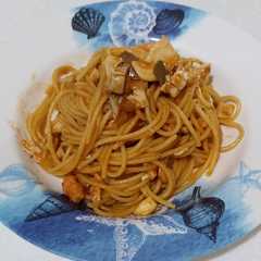 A picture of Spaghetti Seafood mentaiko sauce.
