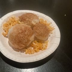 A picture of Asian spicy rice balls.