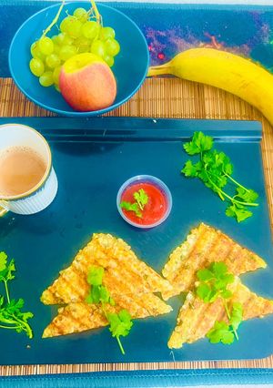 A picture of Sago Pearls Grilled Toastie(Fasting/ Vrat) Zero -Oil~ Nuts -free Toastie😋.