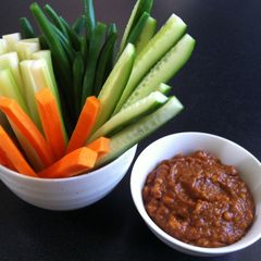 A picture of Fresh Veggie Sticks and Walnut Miso Dip.