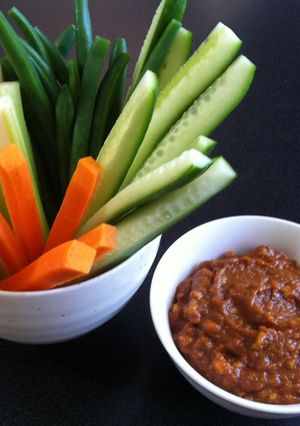 A picture of Fresh Veggie Sticks and Walnut Miso Dip.