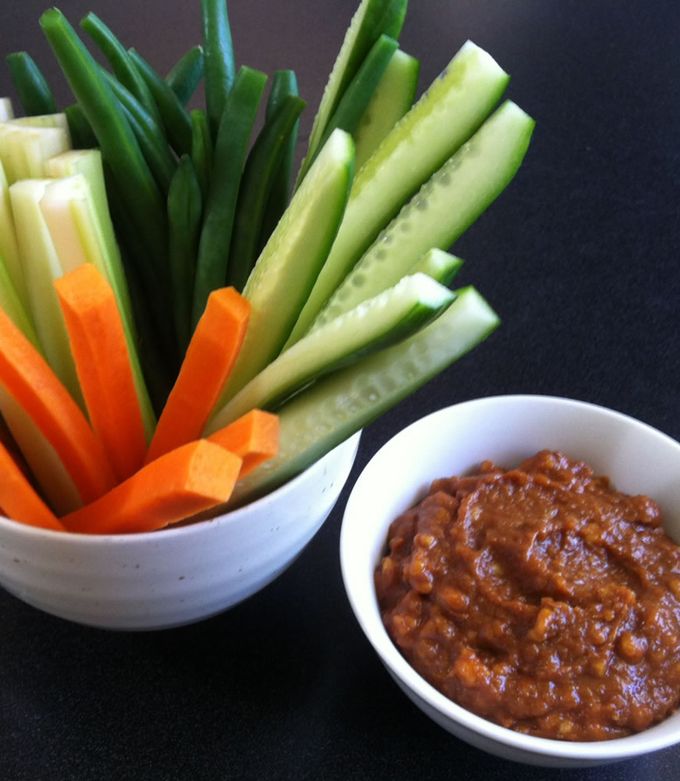 A picture of Fresh Veggie Sticks and Walnut Miso Dip.