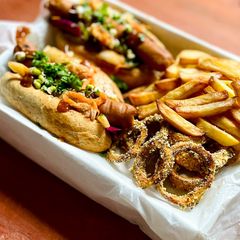 A picture of Kimchi hot dog.