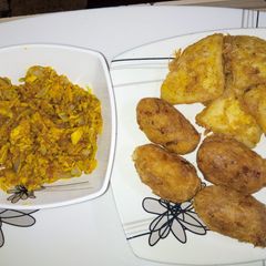 Yam balls and egg sauce A picture of Yam balls and egg sauce.