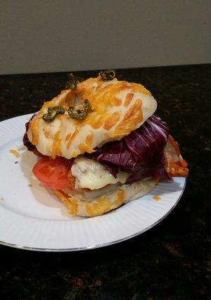 A picture of Brad's buffalo chicken burger.