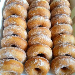 Sugar coated ring doughnuts A picture of Sugar coated ring doughnuts.
