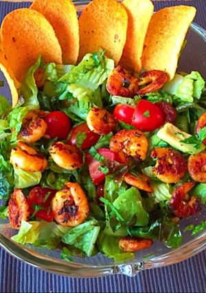 A picture of Shrimp And Avocado Taco Salad.