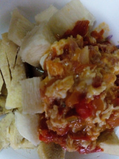 A picture of Egg sauce with boiled yam.