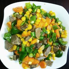 A picture of Vegetables with liver.