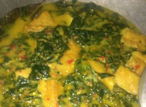 Foto resep Daun singkong kuah santan plus tahu