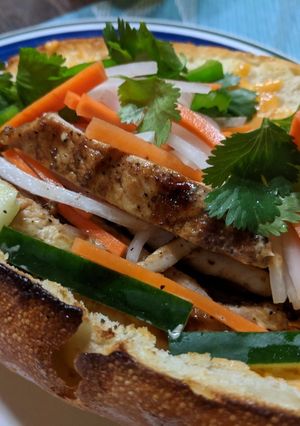 A picture of Grilled Lemongrass Pork Banh Mi Sandwiches.