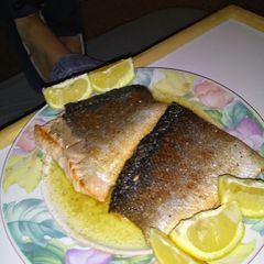 A picture of Crispy Skin Salmon with Garlic, Lemon Butter Sauce.