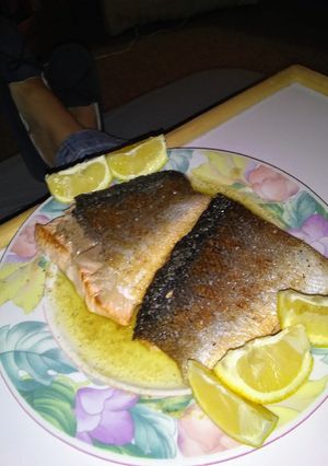 A picture of Crispy Skin Salmon with Garlic, Lemon Butter Sauce.