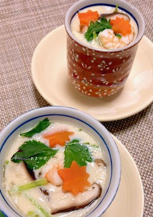 Foto di Budino salato con fungo e gamberetti "chawan mushi" (cucina giapponese🇯🇵😋)