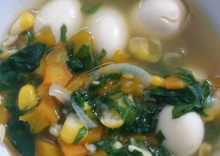 Resep Sayur bayam labu kuning plus telor puyuh Anti Gagal