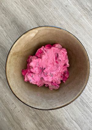 A picture of Beetroot Chicken Russian salad.