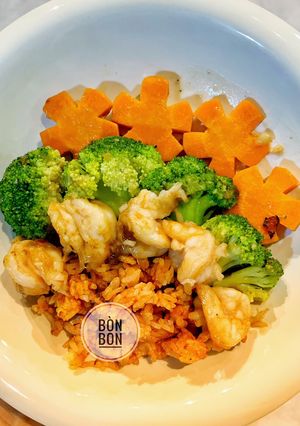 Hình của món Cơm Chiên Sốt Cà - Bông Cải Xào Tôm BLW.