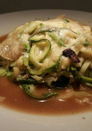 A picture of French onion zoodle bake.