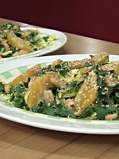 A picture of Kale and savoy cabbage salad with sesame dressing.